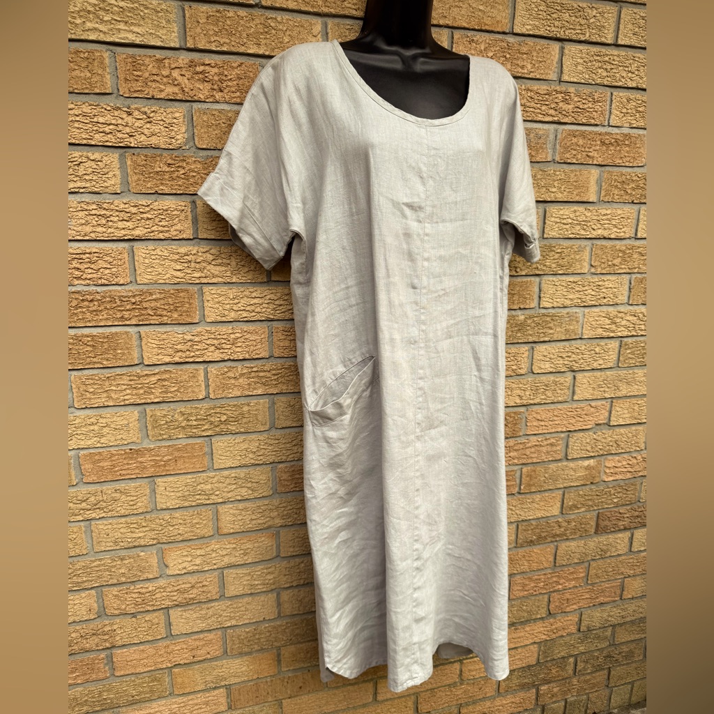 Flax Linen Dress, Short Sleeve, One Pocket, Size Small/Medium